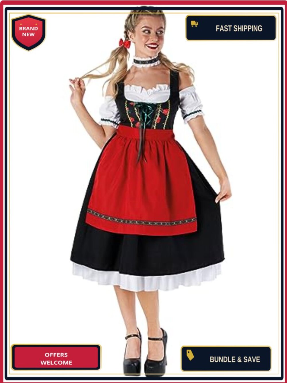 Dirndl Dress Women Bavarian Oktoberfest Costume with Apron